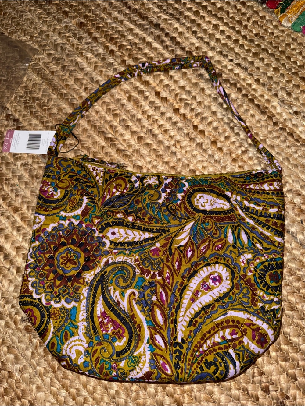 Vera Bradley Olive Green Paisley Shoulder Bag with Pink & Teal Accents